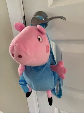 Pink Plush george pig Kids Backpack - Blue Straps